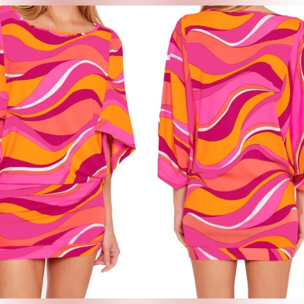 TRINA TURK Large Vivid Vista Hot Pink Swim Tunic Coverup size large